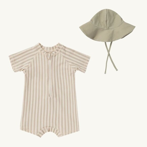NWT - Quincy Mae zip onepiece swim and sun hat set - Picture 1 of 4